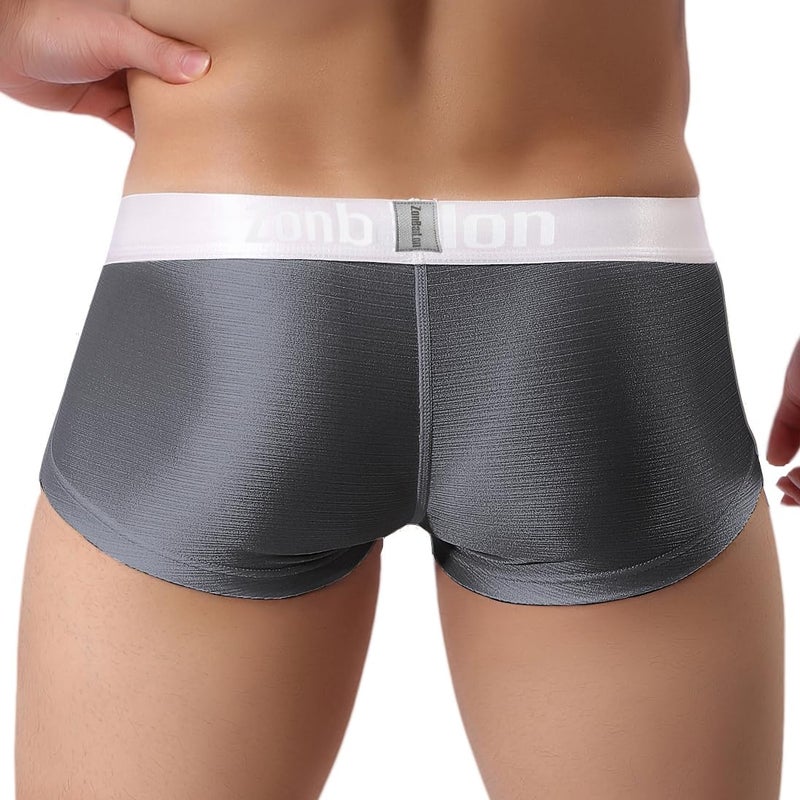 ZONBAILON Men Underwear Sexy Boxer Briefs Low Rise Boxers for Men Soft Silk Tagless Underpants Grey Pack of 4 XXXL - Image 5